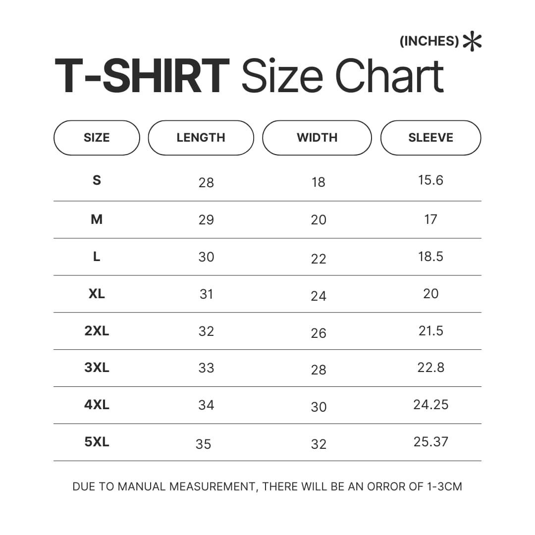 T shirt Size Chart - Sade Store