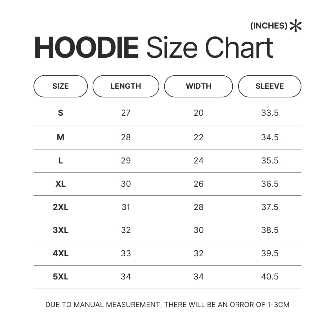 Hoodie Size Chart - Sade Store