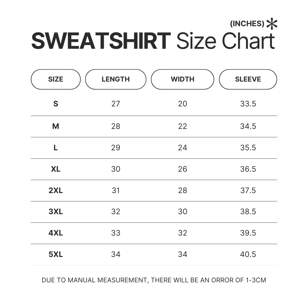 Sweatshirt Size Chart - Sade Store